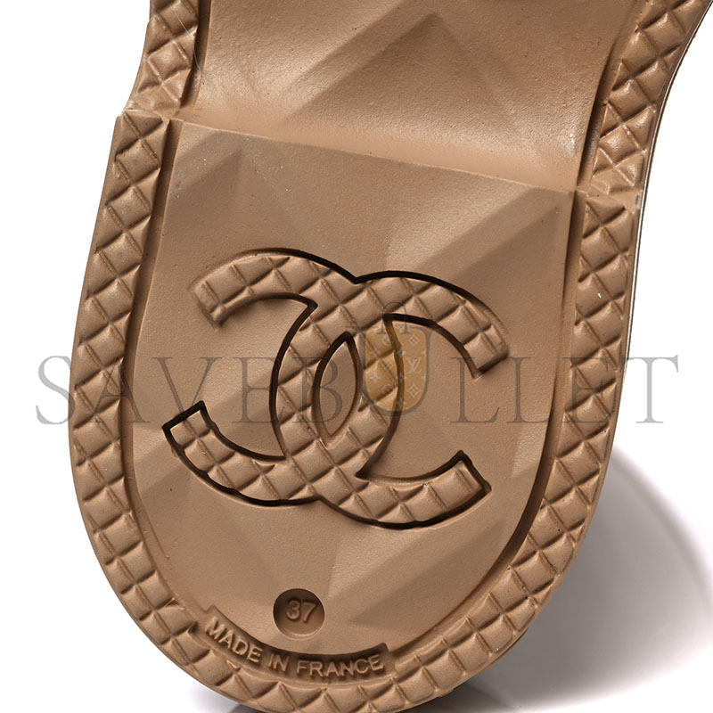 CHANEL CAOUTCHOUK CC HIGH BOOTS BEIGE 